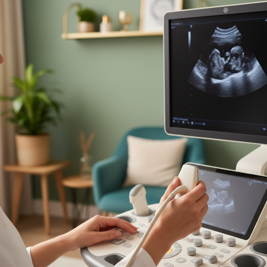 Echoscopist bedient echo apparaat