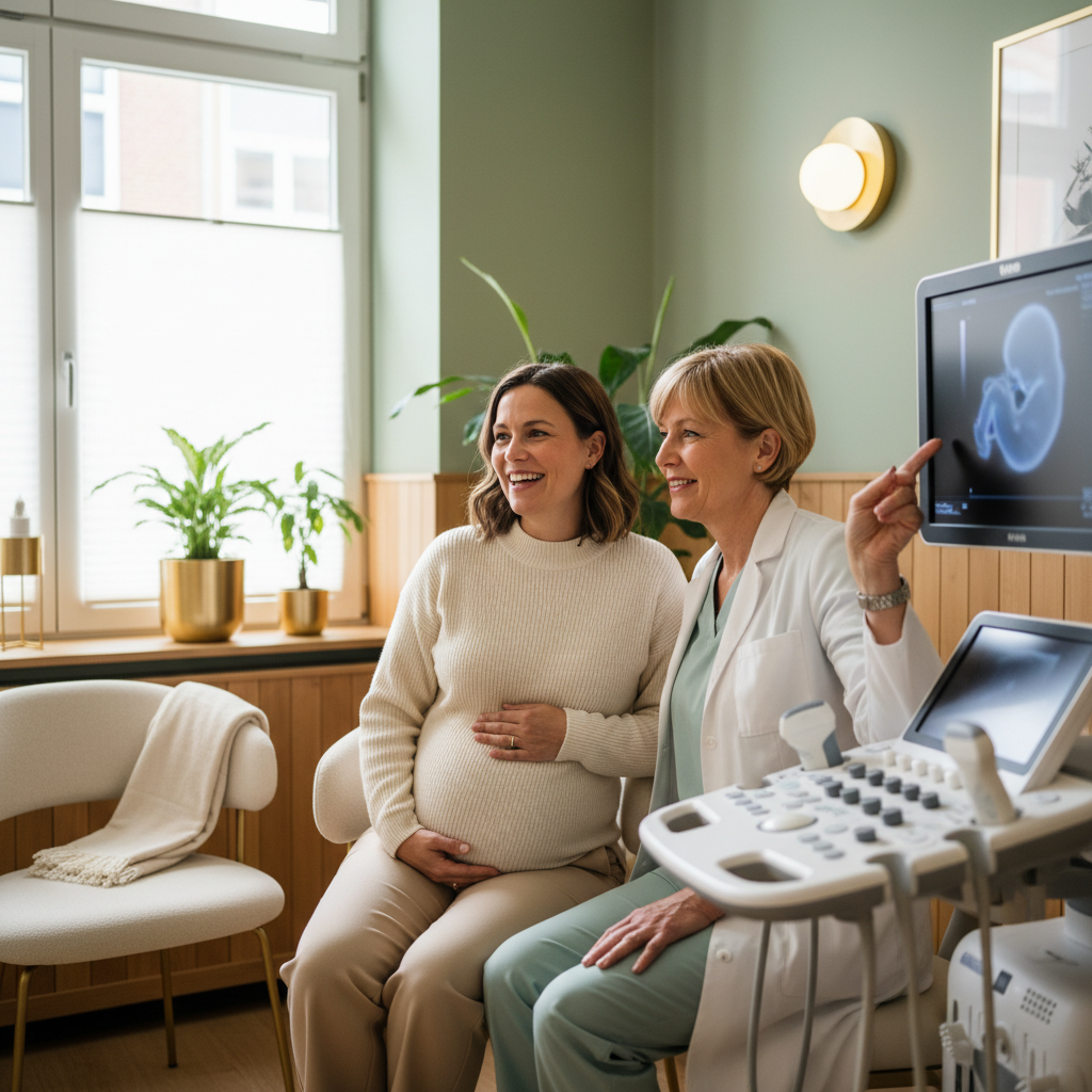 Patient en gynaecoloog bekijken echo