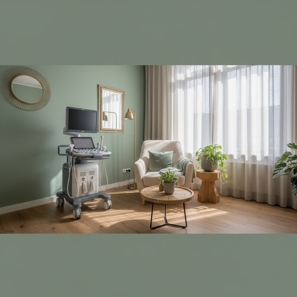 Rustige prenatale consultkamer met echo apparaat